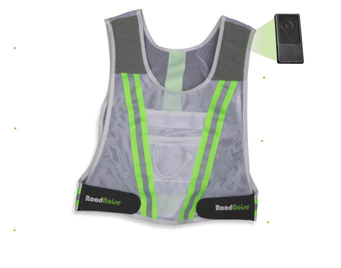 A running vest with a green light and other features.