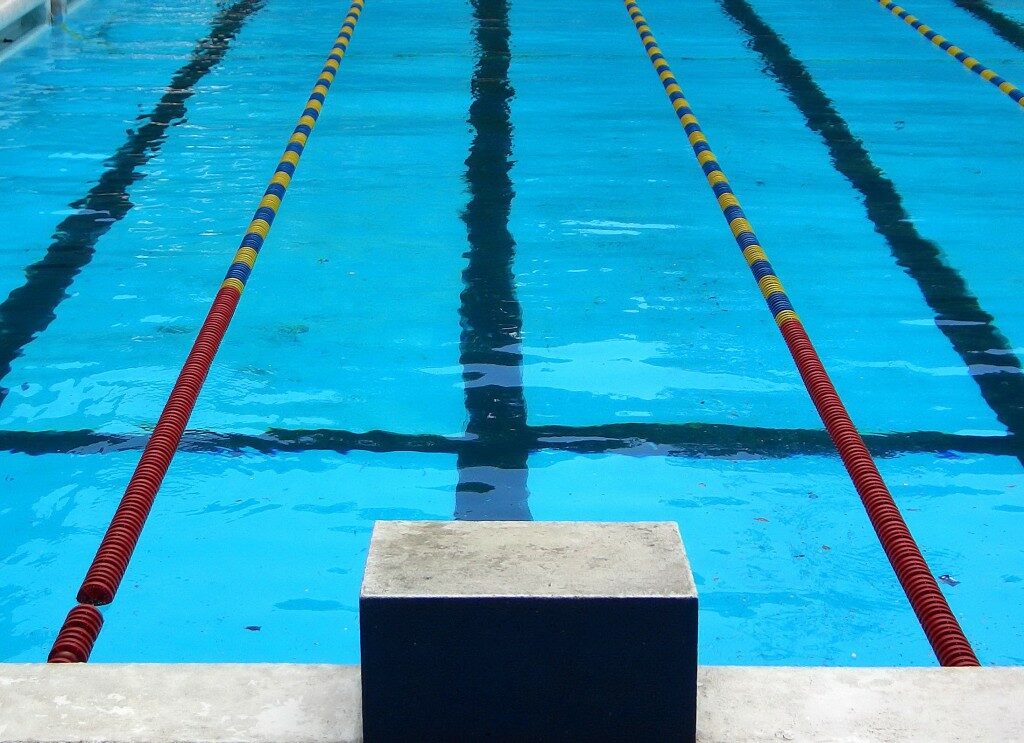 A blue swimming pool.